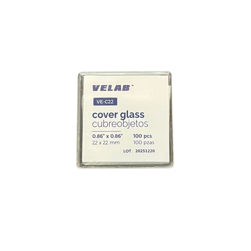 Cubreobjetos para Microscopio VELAB 22 x 22 mm – Caja con 100 piezas